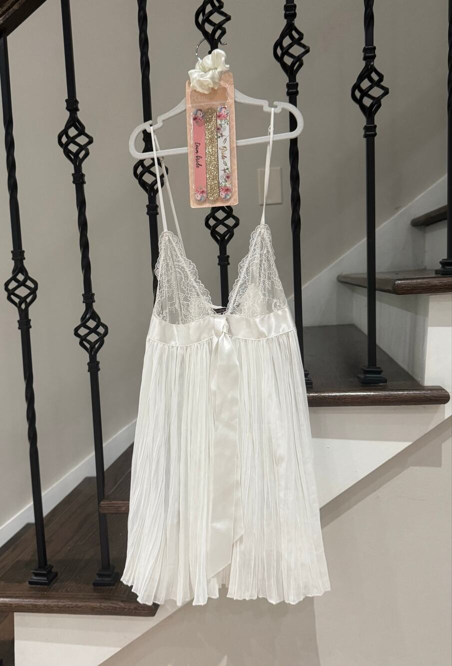 Victoria’s Secret White Lace Pleated Babydoll Lingerie Satin Bow - Bride bundle